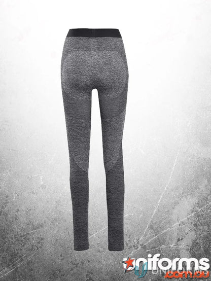 Ladies size gray seamless leggings with four-way stretch for comfy workouts