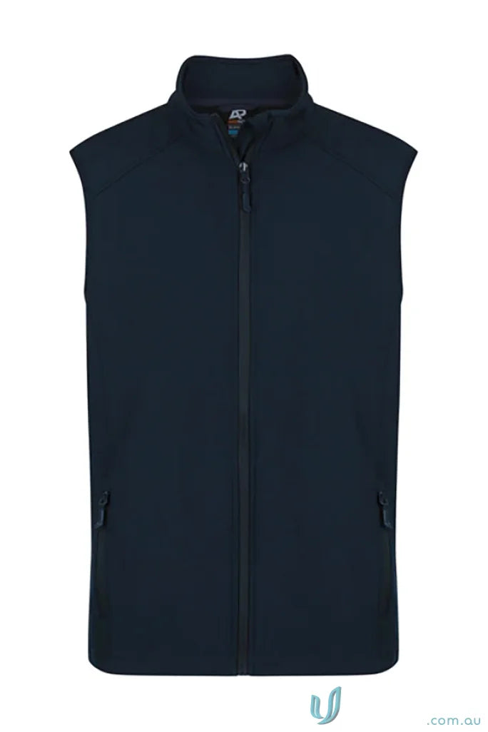 Navy blue sleeveless softshell jacket from Selwyn Kids Vests, perfect for work uniforms