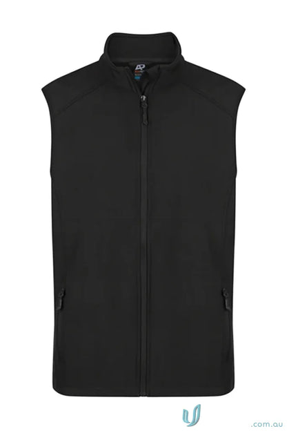Black sleeveless zip-up vest from Selwyn Mens Vests, perfect for workwear and uniforms