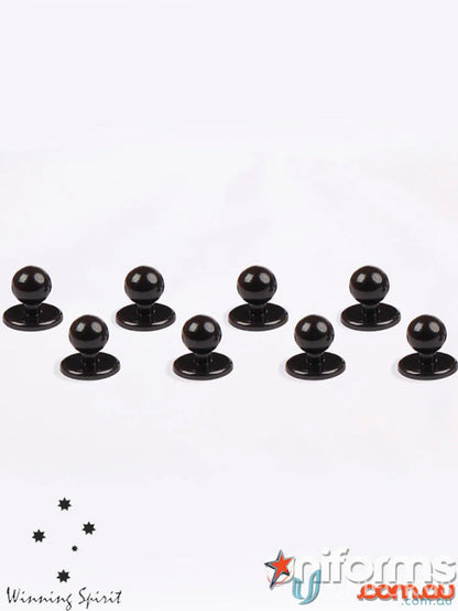 Black ball-shaped Winning Spirit ChefWear Buttons, perfect for exchangeable chefwear buttons