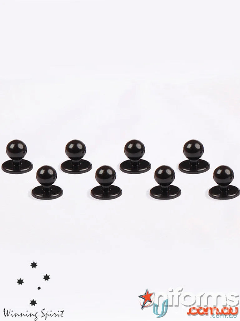 Black ball-shaped Winning Spirit ChefWear Buttons, perfect for exchangeable chefwear buttons