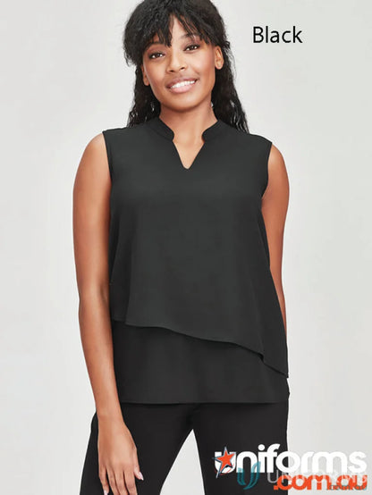 Black sleeveless layered blouse from Seville Layered Blouse collection, model RB260LN