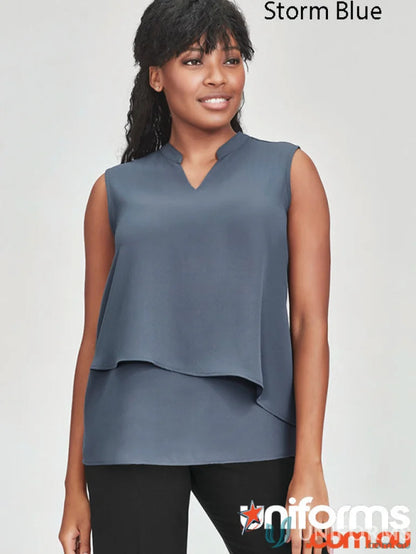 Sleeveless storm blue Seville Layered Blouse RB260LN perfect for summer style