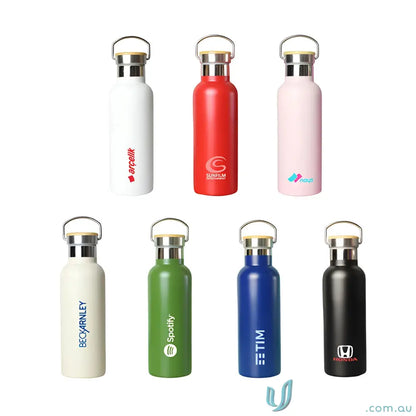Assorted reusable stainless steel Shadow 500ml water bottles with handle for eco-friendly drinks