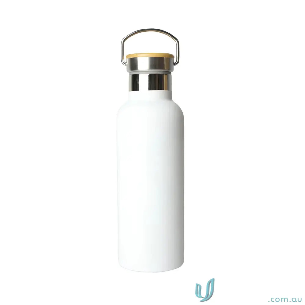 White stainless steel Shadow 500ml water bottle with handle for hot and cold drinks