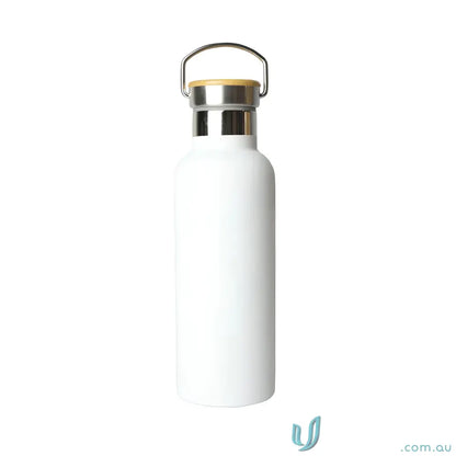 White stainless steel Shadow 500ml water bottle with handle for hot and cold drinks