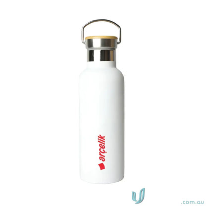 White stainless steel Shadow 500ml water bottle with handle for hot and cold drinks