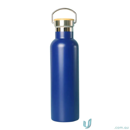 Blue metal water bottle with twist-off cap, Shadow 750ml insulated stainless steel
