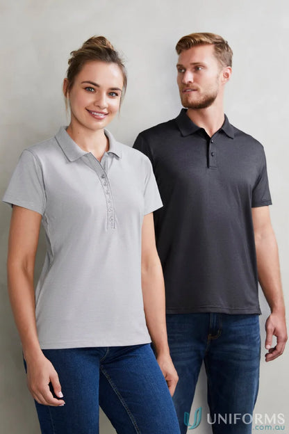 Two people wearing p501ms Shadow Polo and jeans, showing the perfect blend of style