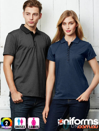 Two models wearing P501MS Shadow Polo shirts showcasing perfect blend and cross-dyed tonal finish