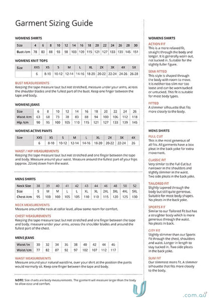 Shadow Stripe LS Shirt garment sizing guide for uniforms and workwear fits perfectly