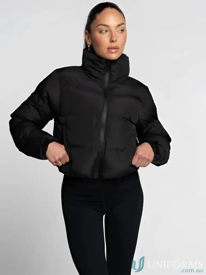 Ladies short black puffer jacket for the ultimate winter style and warmth