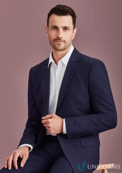 Men’s Siena navy blue suit jacket with non-functional sleeve buttons and stylish design