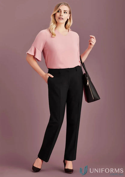 Woman in pink blouse and black RG975L Waist Pant showcasing Womens Siena Adjustable Waist Pant