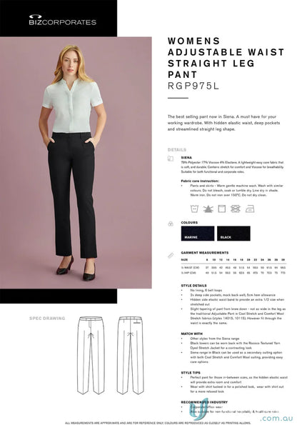 Women’s Siena Adjustable Waist Pant with straight leg fit, RG975L waist pant style