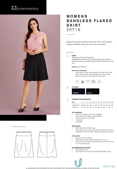 Women’s Siena bandless flared skirt showing stylish and comfy design perfect for women’s Siena shopping deals
