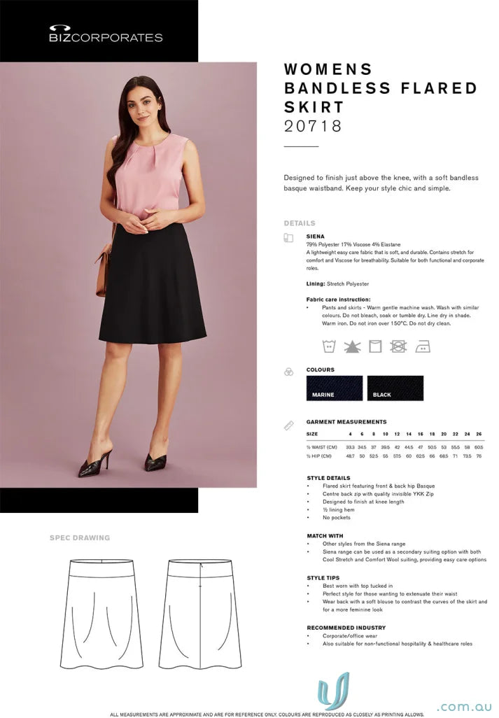 Women’s Siena bandless flared skirt showing stylish and comfy design perfect for women’s Siena shopping deals