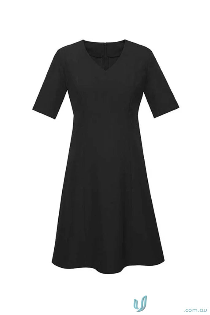 Black Siena Extended short sleeve dress with V-neck for a chic look