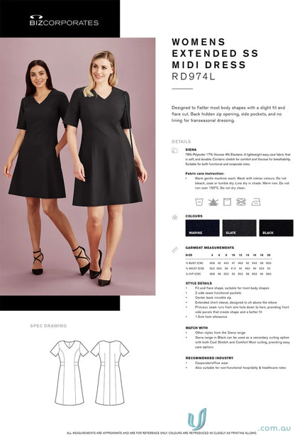 Women’s Siena Extended Short Sleeve Dress in stylish midi length, perfect for summer