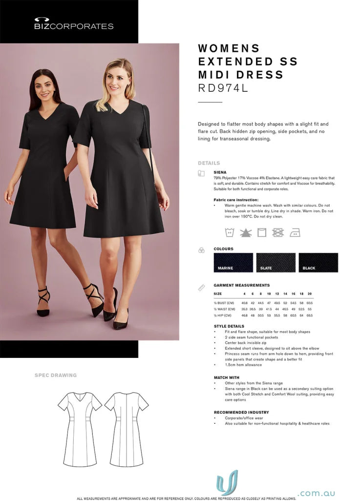 Women’s Siena Extended Short Sleeve Dress in stylish midi length, perfect for summer