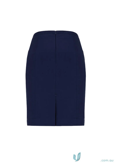 Navy blue women’s Siena pleat straight skirt with knife pleats for a chic look