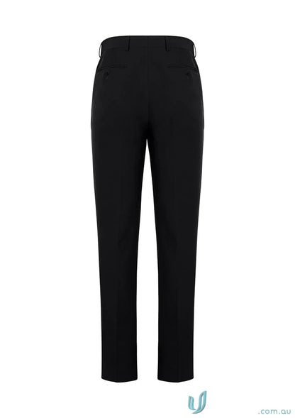 Men’s Siena Slimline flat front pant with black straight-leg style and 4cm hem allowance