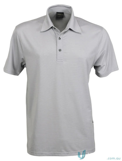 Gray men’s short sleeve polo shirt from SilverTech for a modern fit, perfect for medical uniforms