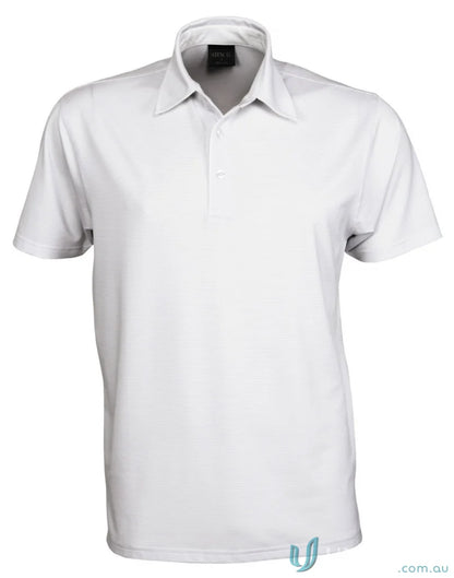 White short-sleeved polo shirt from SilverTech Polo, perfect for men’s short sleeve polo or medical uniforms