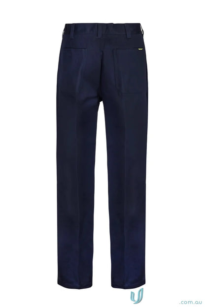 Navy blue single pleat cotton pant with reinforced stress points for workcraft style
