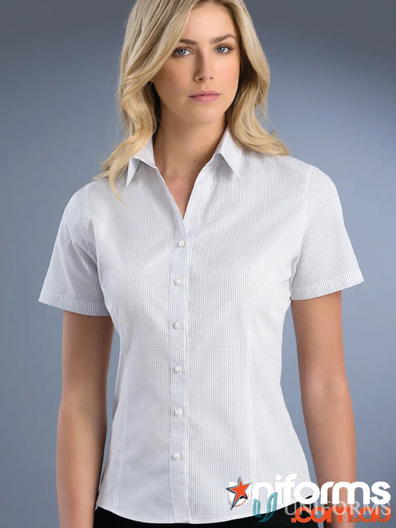 Women’s slim fit short sleeve mini check shirt for a stylish casual look