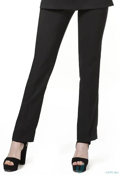 Black slim leg beauty trousers with stylish platform heels for a sleek look