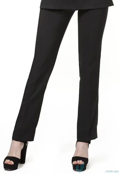 Black slim leg beauty trousers with stylish platform heels for a sleek look