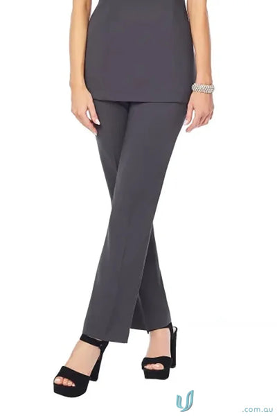 Gray Slim Leg Beauty & Spa Trousers with Black Platform Heels for leg beauty