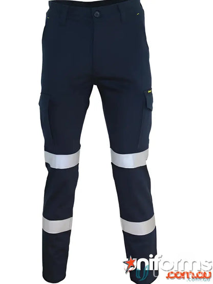 Navy blue SlimFlex Taped Cargo Pants with reflective stripes, perfect for biomotion taped cargo gear
