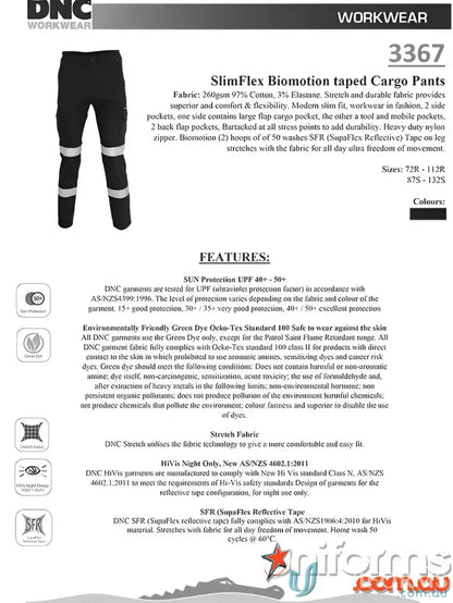 SlimFlex Biomotion Taped Cargo Pants with reflective tape for safety and comfort