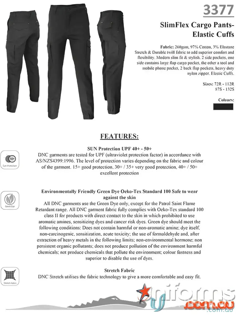 Men’s black SlimFlex Cargo Pants with elastic cuffs perfect for casual style
