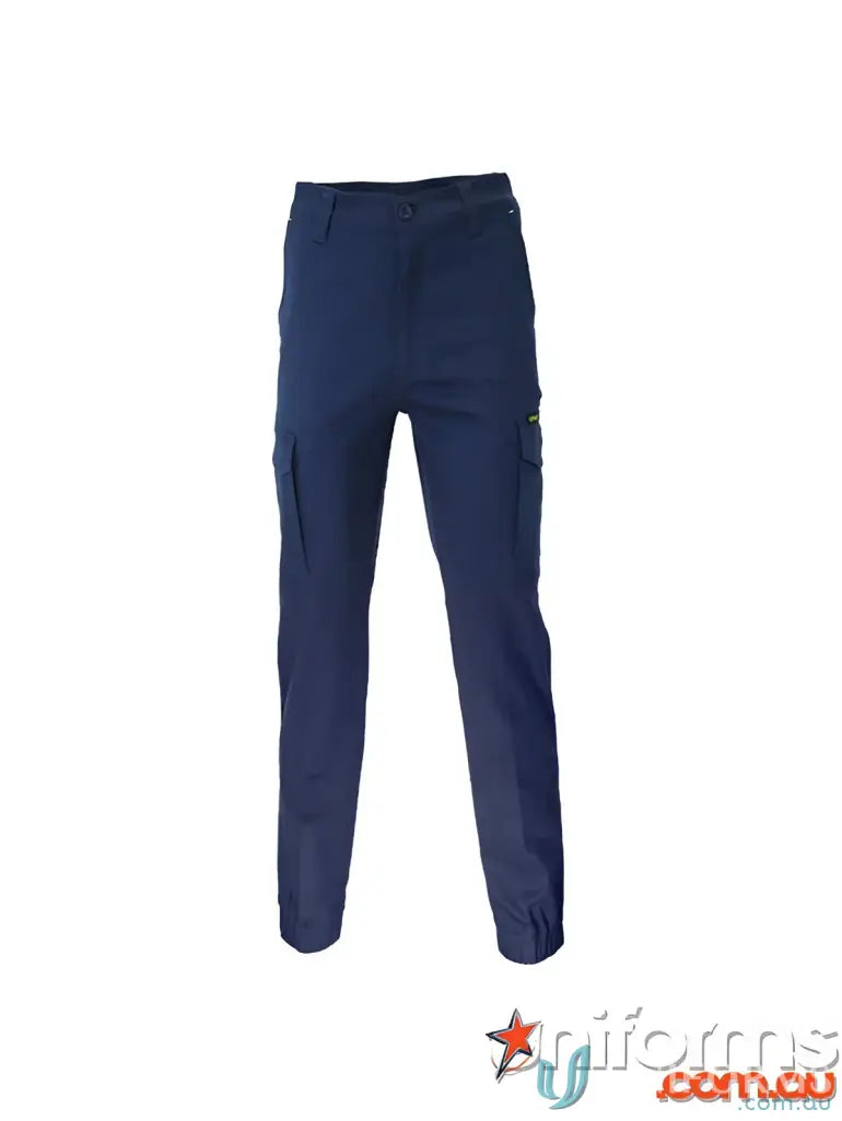 Navy blue SlimFlex Cargo Pants with elastic cuffs for a sleek casual look