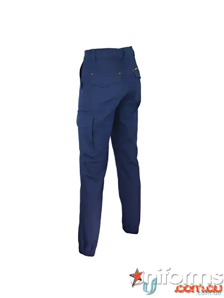 Navy blue SlimFlex Cargo Pants with elastic cuffs for a comfy, sleek look