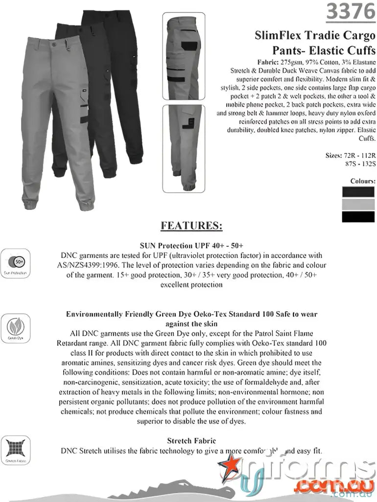 SlimFlex Tradie Cargo Pants with elastic cuffs for a comfy, durable tradie cargo pants look