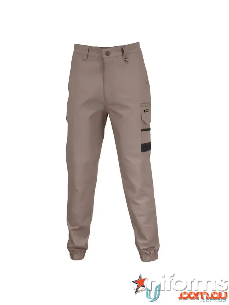 Khaki SlimFlex Tradie Cargo Pants with Elastic Cuffs for a comfy work look