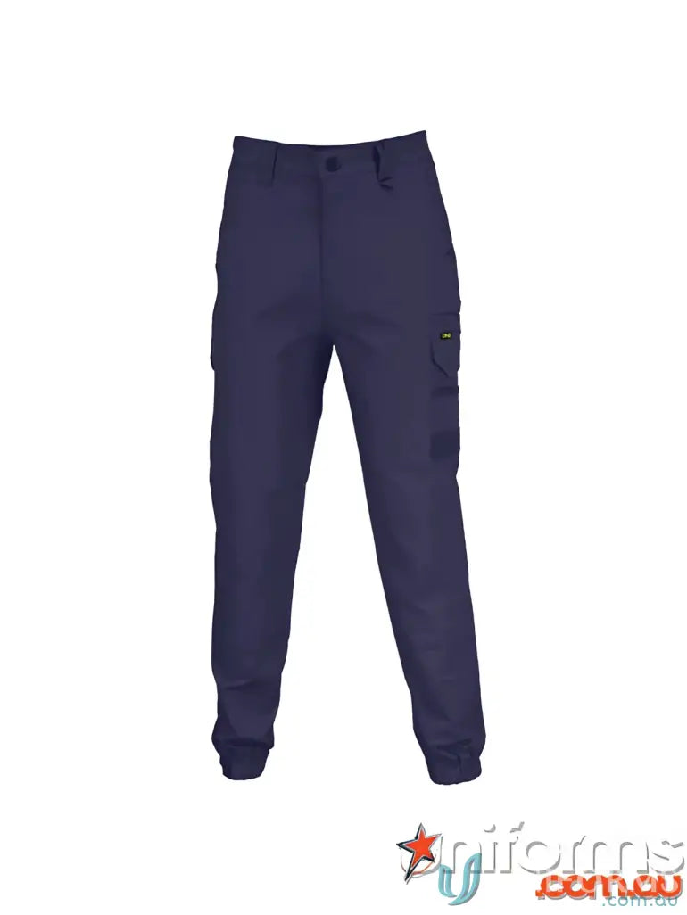 Navy blue SlimFlex Tradie Cargo Pants with elastic cuffs for a comfy work look