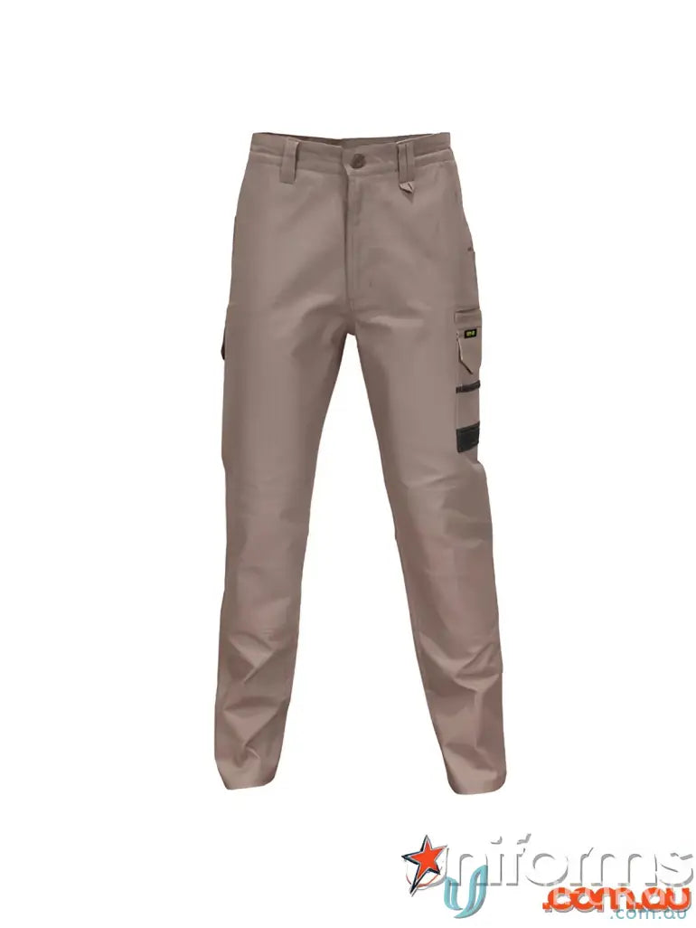 Khaki SlimFlex Tradie Cargo Pants showing relaxed fit and durable cargo design