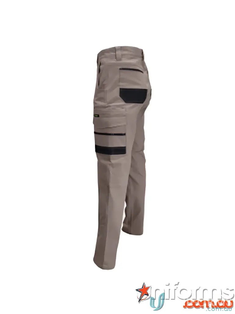 SlimFlex Tradie Cargo Pants in khaki with black accents, perfect for work