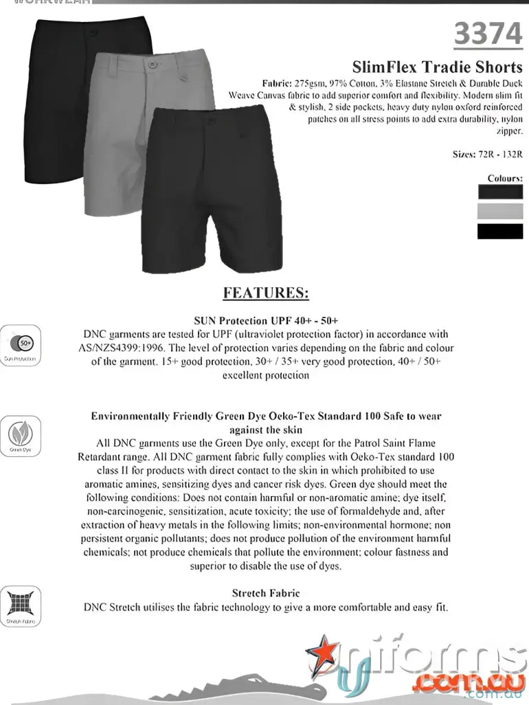 Men’s SlimFlex Tradie Shorts with sun protection and stretchy fabric perfect for work