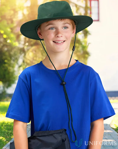 Green sun hat with chin strap for sun protection, perfect for h1026 slouch or winning spirit slouch styles