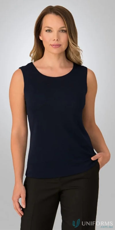 Smart Knit Sleeveless top in navy, stretch fabric perfect for uniforms and casual wear