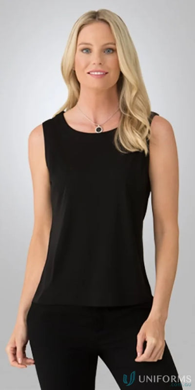 Woman in black stretch sleeveless top from Smart Knit Sleeveless uniform line
