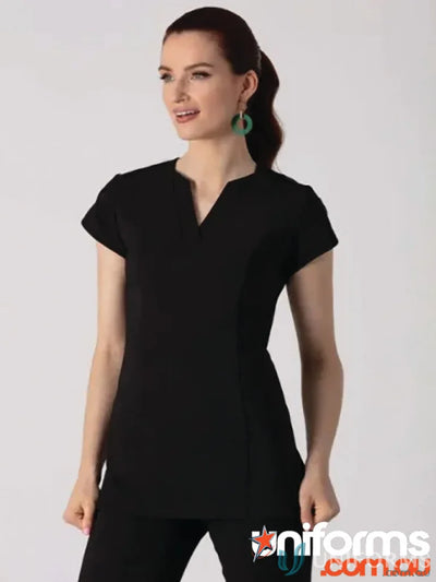 Black women’s spa tunic in the Smart No-Collar Beauty & Spa Tunic uniforms collection