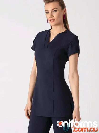 Navy blue spa tunic top from Smart No-Collar Beauty & Spa Tunic, perfect for uniforms