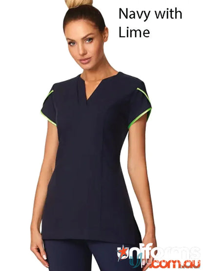 Navy and lime scrub top from Smart No Collar Tunic collection perfect for workwear and uniforms